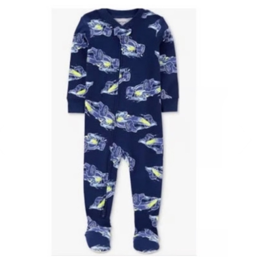 Brand New Carter’s Navy Blue Race Car Print Footed Onesie PJs size 2T